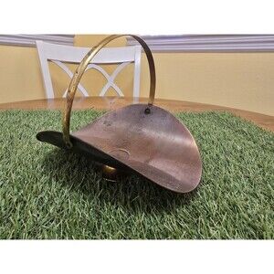 Vintage Metal Copper Brass Fireplace Kindling Match Holder Basket Folding Handle